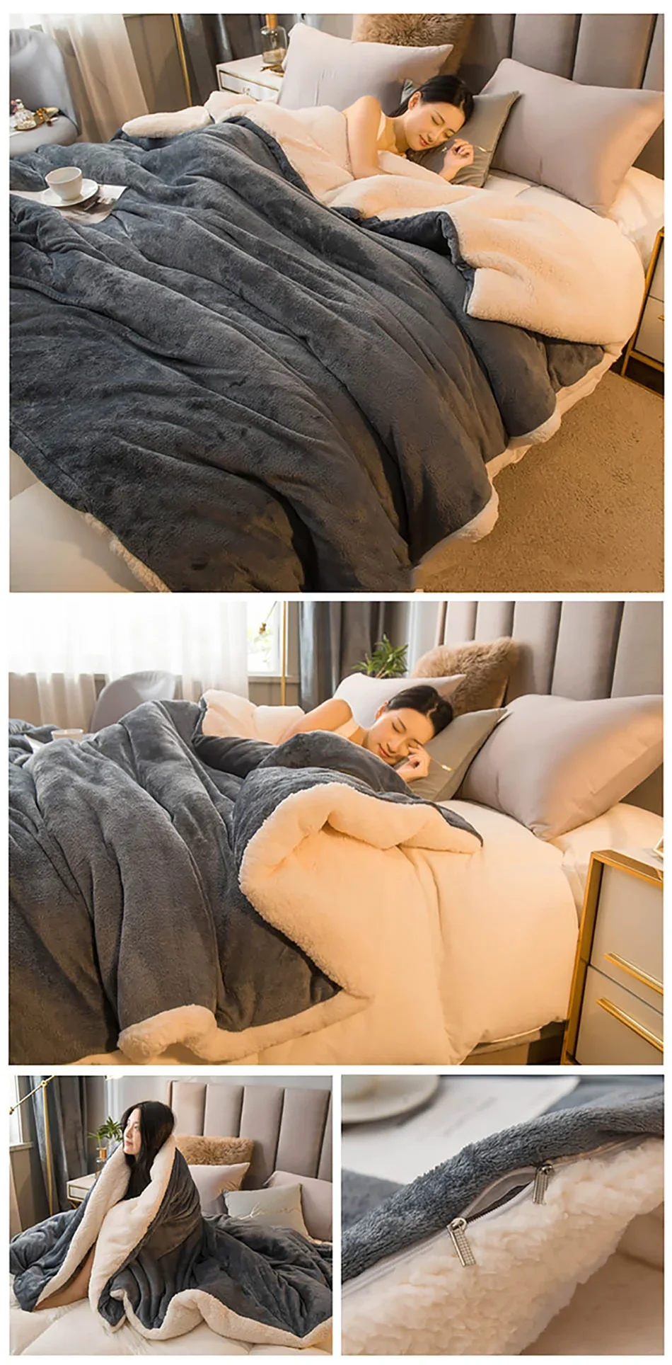 Cobertor de lã para manter aquecido, cobertores de cama de inverno, dupla face, capa de edredom queen, acampamento, cama de casal, colcha na cama