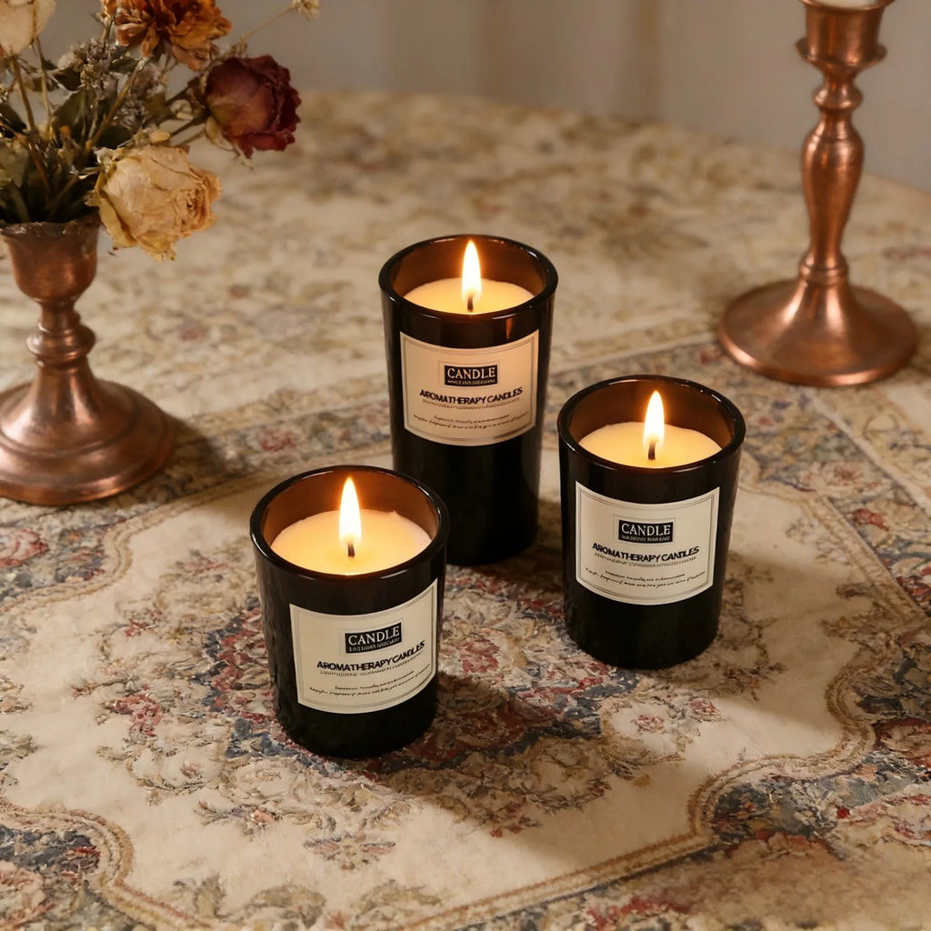 1pc vela de copo de vidro preto fosco-sem fumaça perfumada aromática, decoração de escritório em casa na moda vela essencial aconchegante