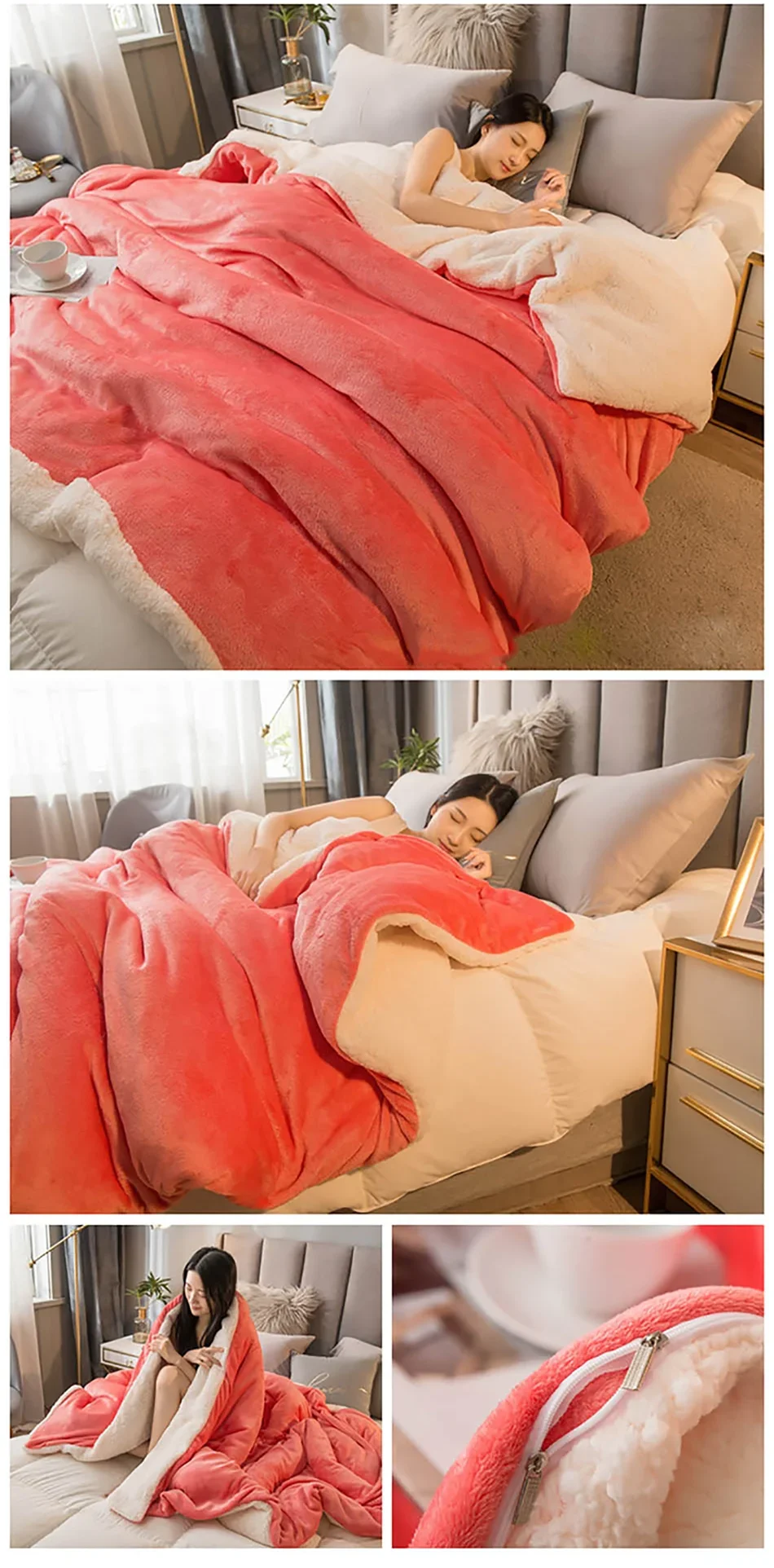 Cobertor de lã para manter aquecido, cobertores de cama de inverno, dupla face, capa de edredom queen, acampamento, cama de casal, colcha na cama