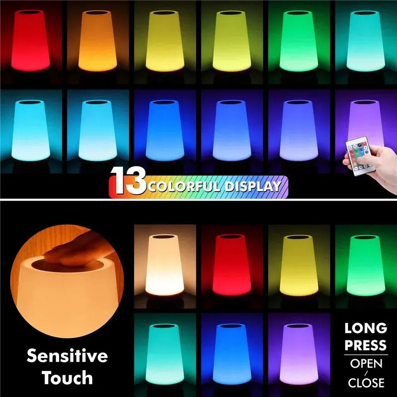 13 mudança de cor luz da noite controle remoto toque usb recarregável rgb noite lâmpada regulável portátil mesa lâmpada cabeceira