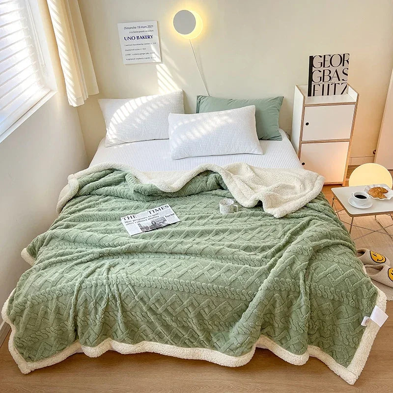 Cobertor de lã macia para cama e sofá, cobertor de flanela de veludo de cordeiro quente para escritório, ar condicionado e cochilo