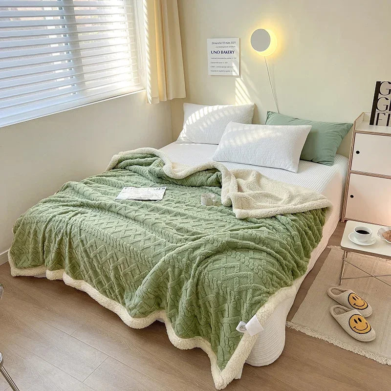Cobertor de lã macia para cama e sofá, cobertor de flanela de veludo de cordeiro quente para escritório, ar condicionado e cochilo