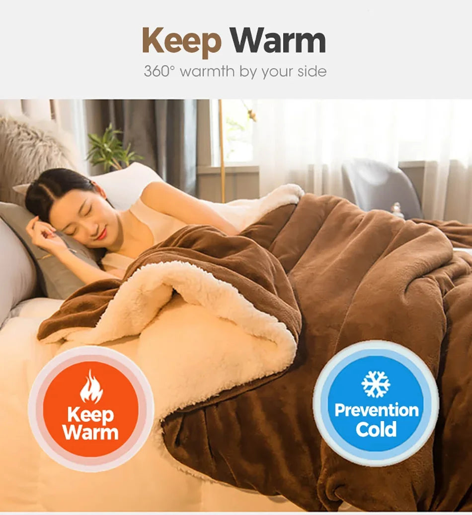 Cobertor de lã para manter aquecido, cobertores de cama de inverno, dupla face, capa de edredom queen, acampamento, cama de casal, colcha na cama