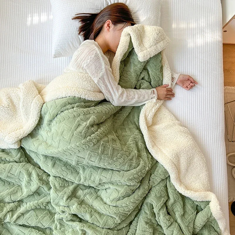 Cobertor de lã macia para cama e sofá, cobertor de flanela de veludo de cordeiro quente para escritório, ar condicionado e cochilo
