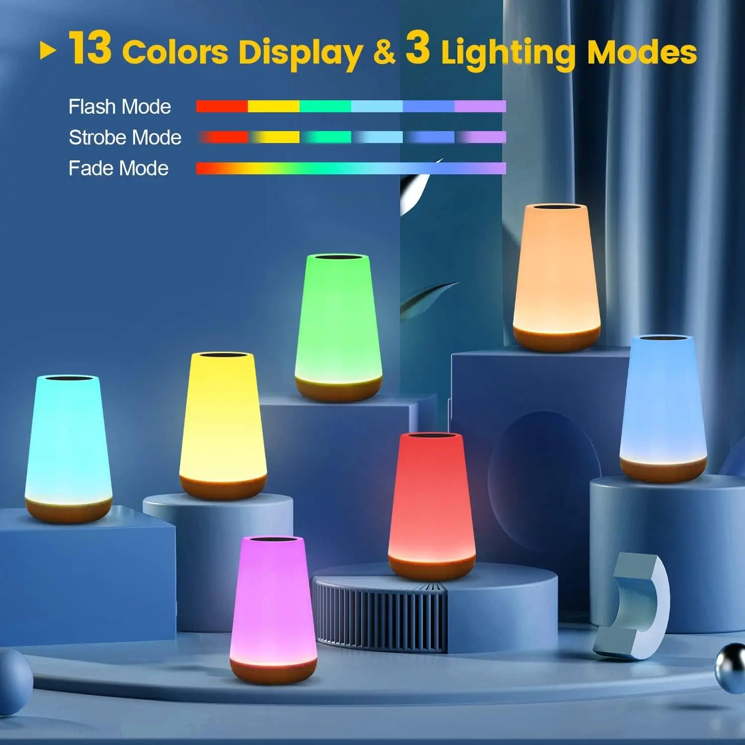 13 mudança de cor luz da noite controle remoto toque usb recarregável rgb noite lâmpada regulável portátil mesa lâmpada cabeceira