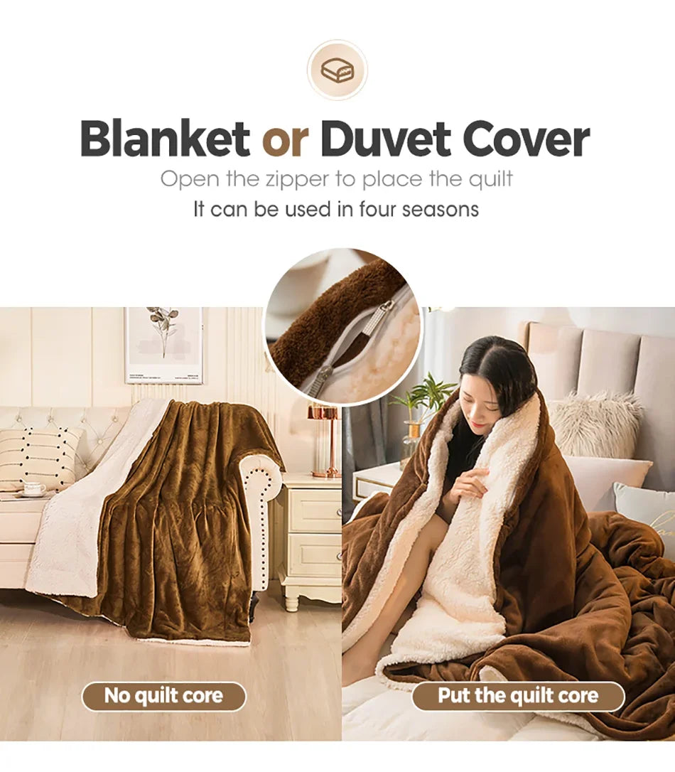 Cobertor de lã para manter aquecido, cobertores de cama de inverno, dupla face, capa de edredom queen, acampamento, cama de casal, colcha na cama