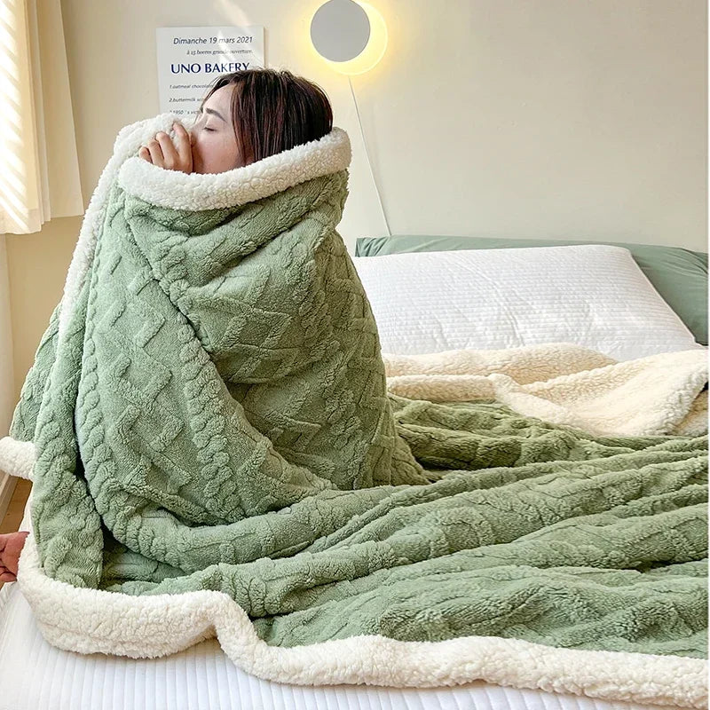 Cobertor de lã macia para cama e sofá, cobertor de flanela de veludo de cordeiro quente para escritório, ar condicionado e cochilo