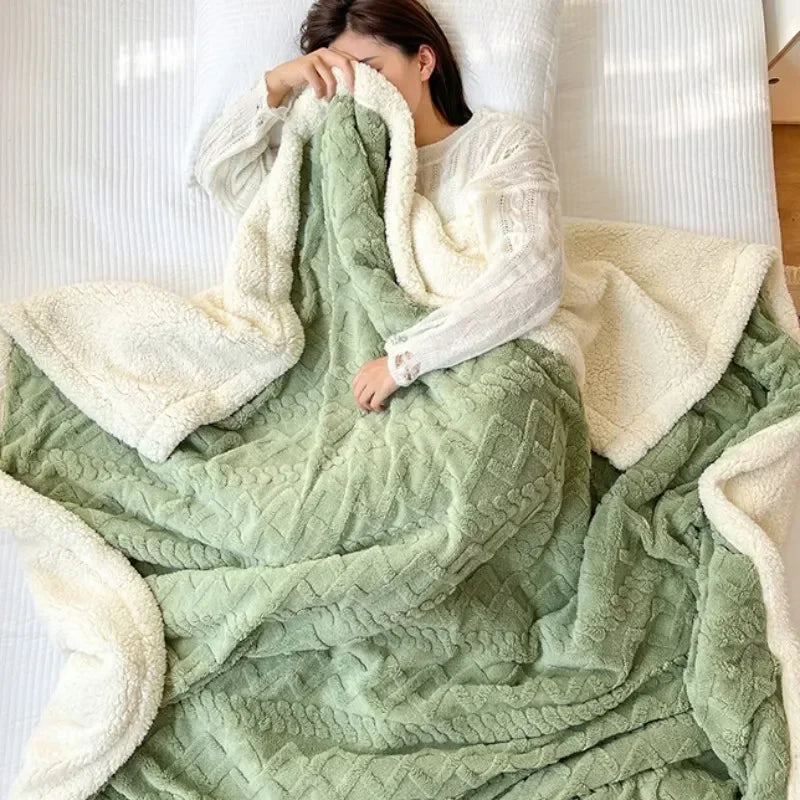 Cobertor de lã macia para cama e sofá, cobertor de flanela de veludo de cordeiro quente para escritório, ar condicionado e cochilo