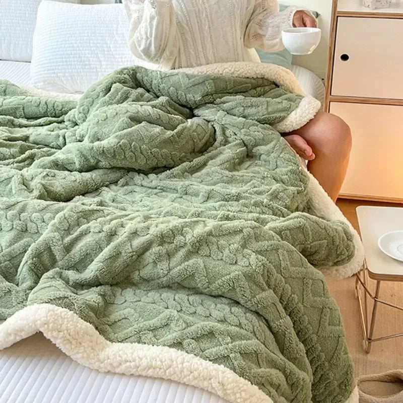 Cobertor de lã macia para cama e sofá, cobertor de flanela de veludo de cordeiro quente para escritório, ar condicionado e cochilo