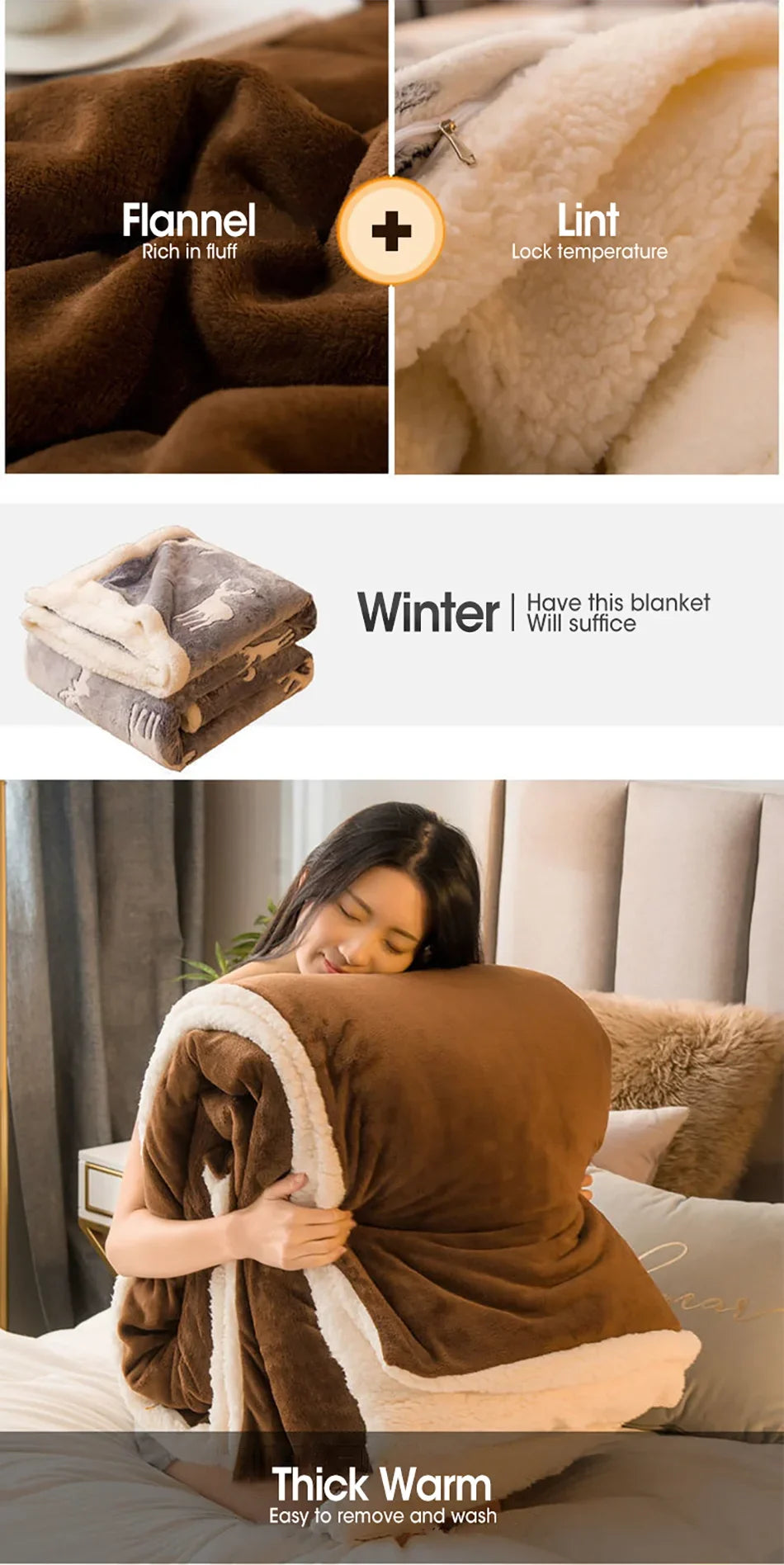 Cobertor de lã para manter aquecido, cobertores de cama de inverno, dupla face, capa de edredom queen, acampamento, cama de casal, colcha na cama