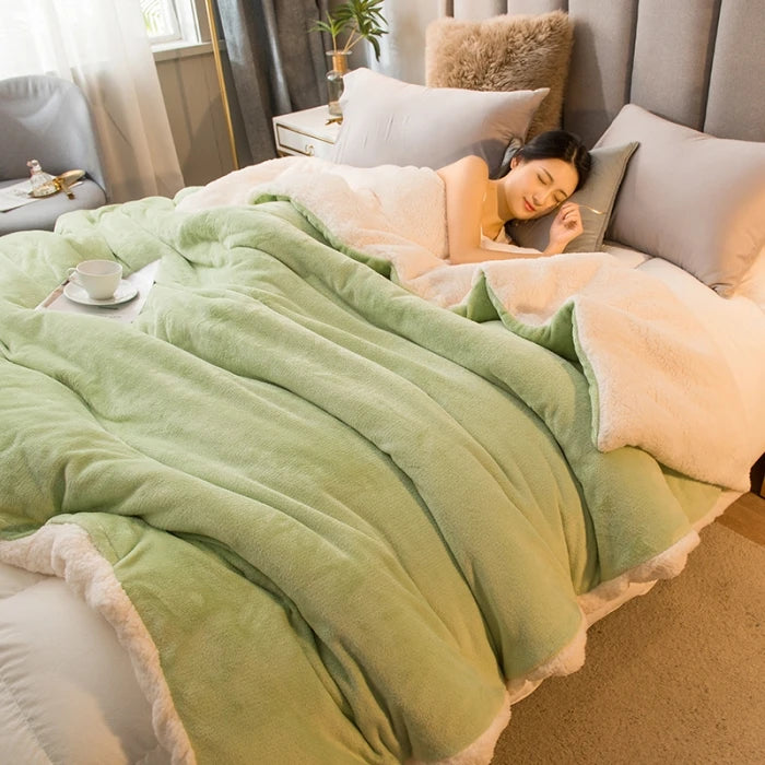 Cobertor de lã para manter aquecido, cobertores de cama de inverno, dupla face, capa de edredom queen, acampamento, cama de casal, colcha na cama
