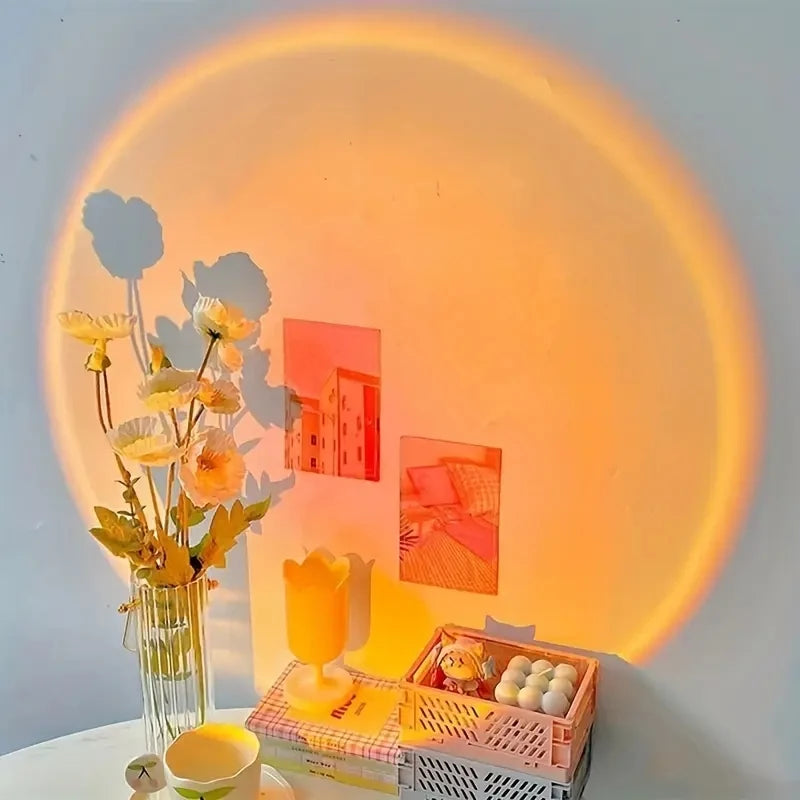 Lâmpada de projeção de pôr do sol, lâmpada de atmosfera de decoração de casa USB, rotação multiângulo, adequada para casa, sala de estar e quarto