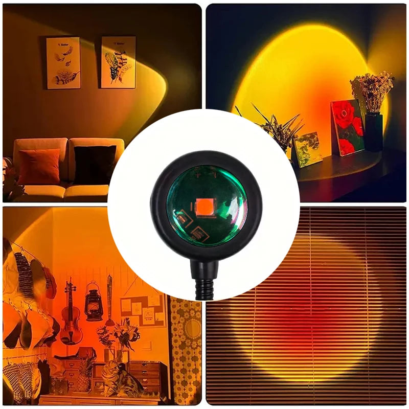 Lâmpada de projeção de pôr do sol, lâmpada de atmosfera de decoração de casa USB, rotação multiângulo, adequada para casa, sala de estar e quarto