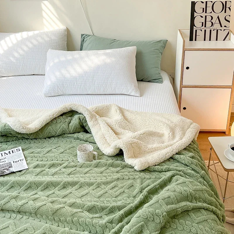 Cobertor de lã macia para cama e sofá, cobertor de flanela de veludo de cordeiro quente para escritório, ar condicionado e cochilo