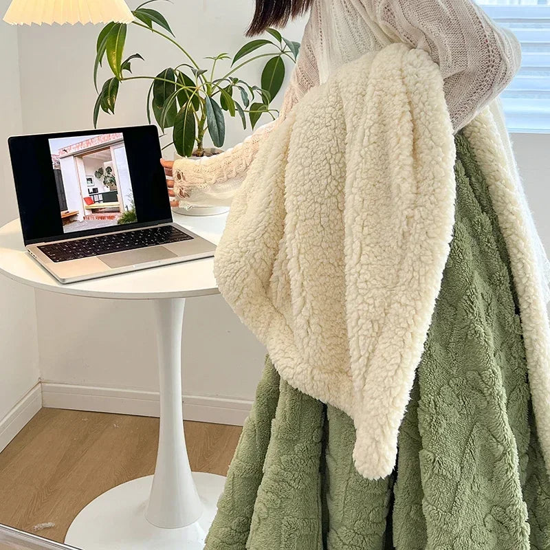 Cobertor de lã macia para cama e sofá, cobertor de flanela de veludo de cordeiro quente para escritório, ar condicionado e cochilo