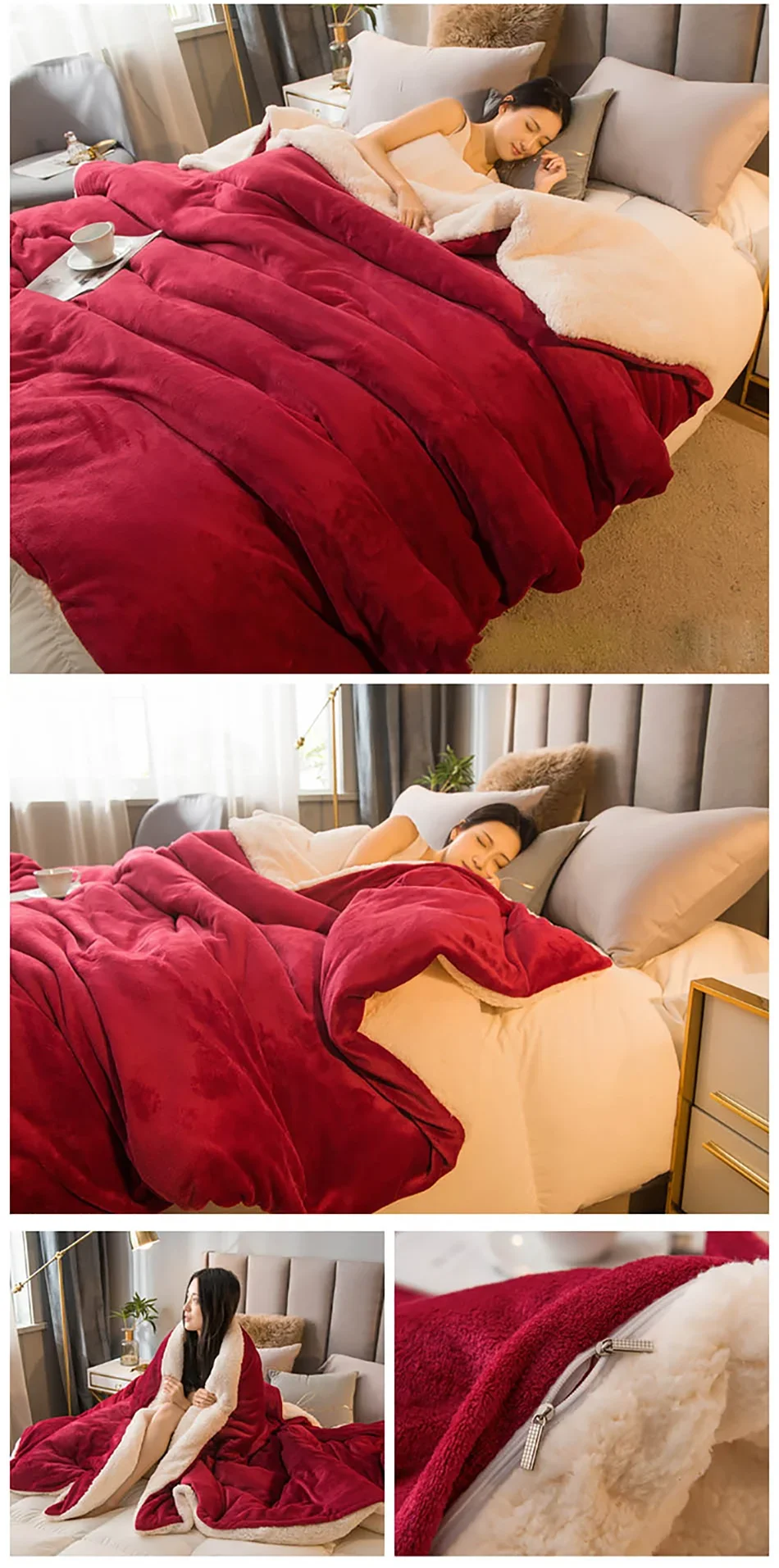 Cobertor de lã para manter aquecido, cobertores de cama de inverno, dupla face, capa de edredom queen, acampamento, cama de casal, colcha na cama