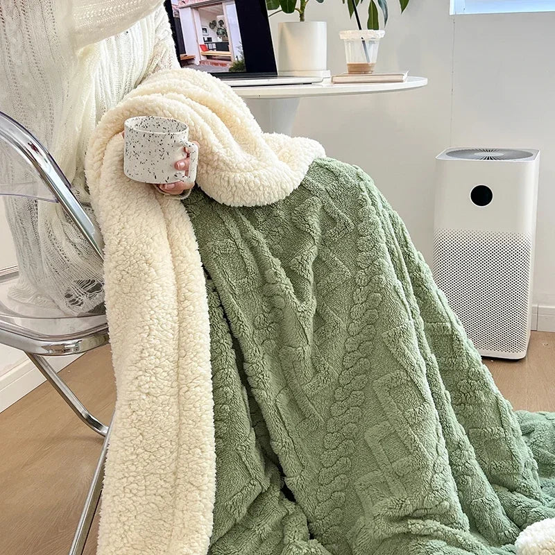 Cobertor de lã macia para cama e sofá, cobertor de flanela de veludo de cordeiro quente para escritório, ar condicionado e cochilo